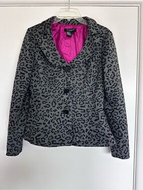 Sandro Gray Leopard Print Blazer with Pink Lining